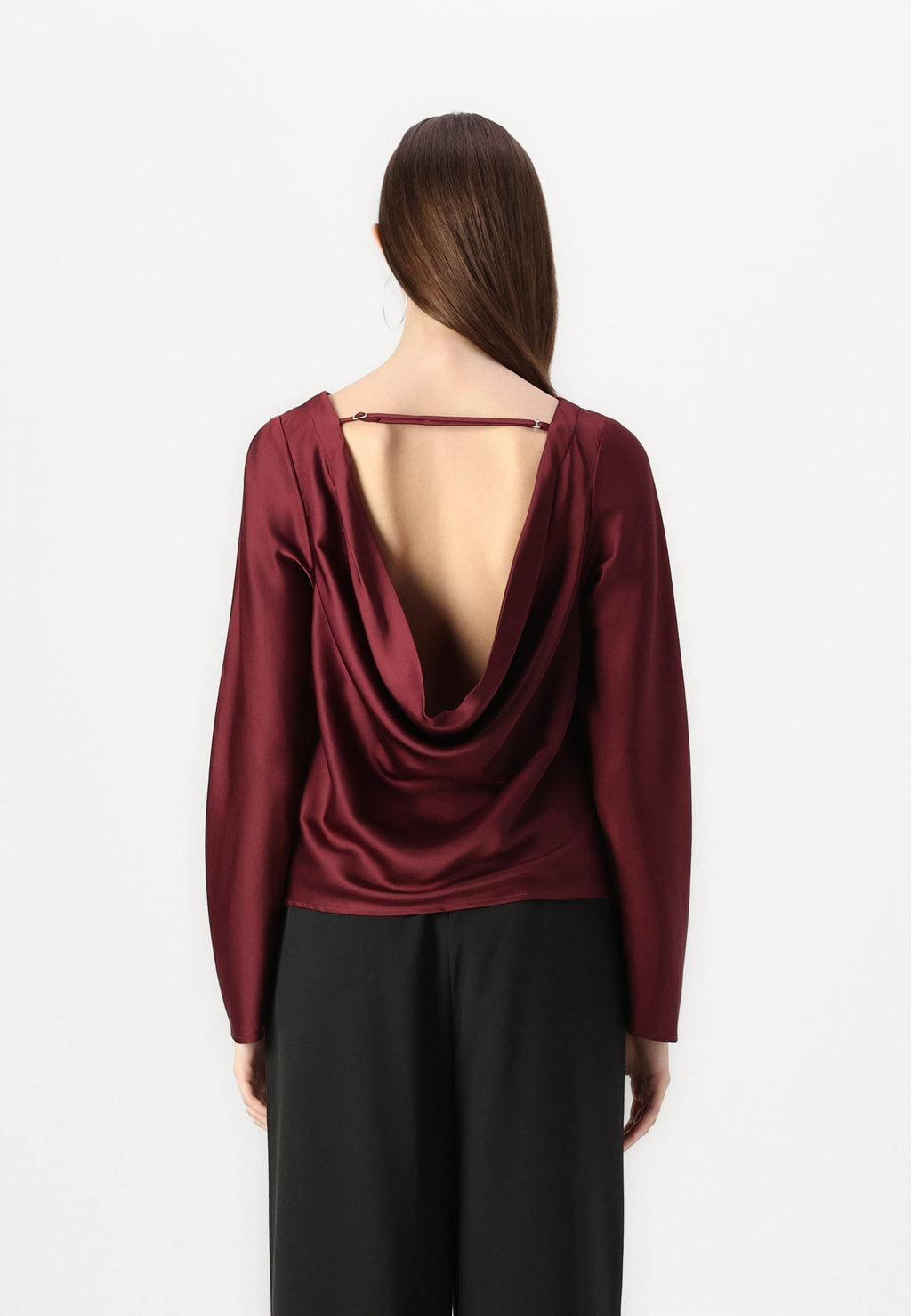 Abercrombie & Fitch Long-Sleeve Satin Cowl-Back Top
