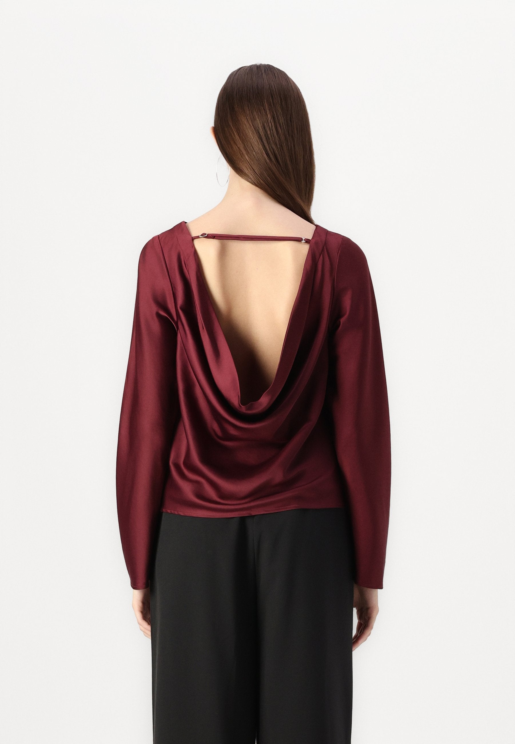Abercrombie & Fitch Long-Sleeve Satin Cowl-Back Top