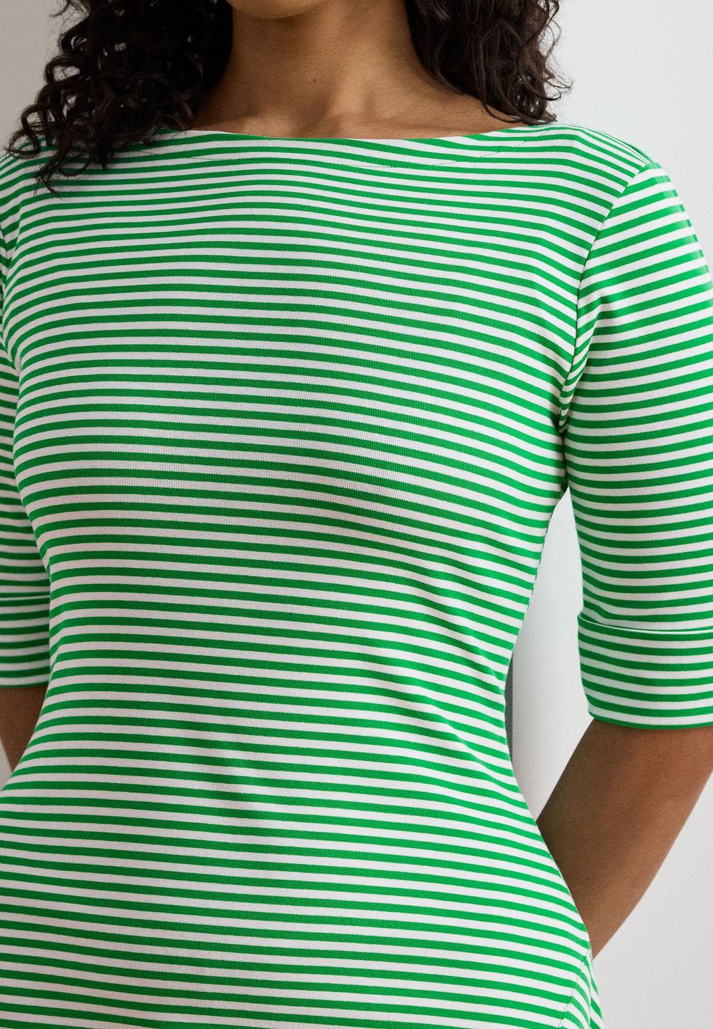Lauren Ralph Lauren Woman STRIPED STRETCH COTTON RIBBED MIDI DRESS