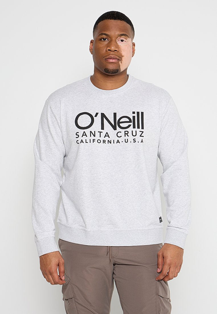 Grauer Sweatshirt aus Baumwollmischung mit einem großen schwarzen Grafiksatz auf der Vorderseite, der "O'Neill Santa Cruz California U.S.A." liest.