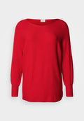 Roter, gerippter Strickpullover mit rundem Ausschnitt, langen Ärmeln und breiten Bündchen. Bietet eine lockere Passform und eine leichte Struktur im gesamten Material.