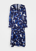 DRESS MIDI LENGTH V NECK FEMININE STYLE FLARED SKIRT LONGSLEEVE PRINTED Media 1