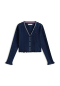 POINTELLE RUFFLE TRIM V-NECK CARDIGAN Media 1