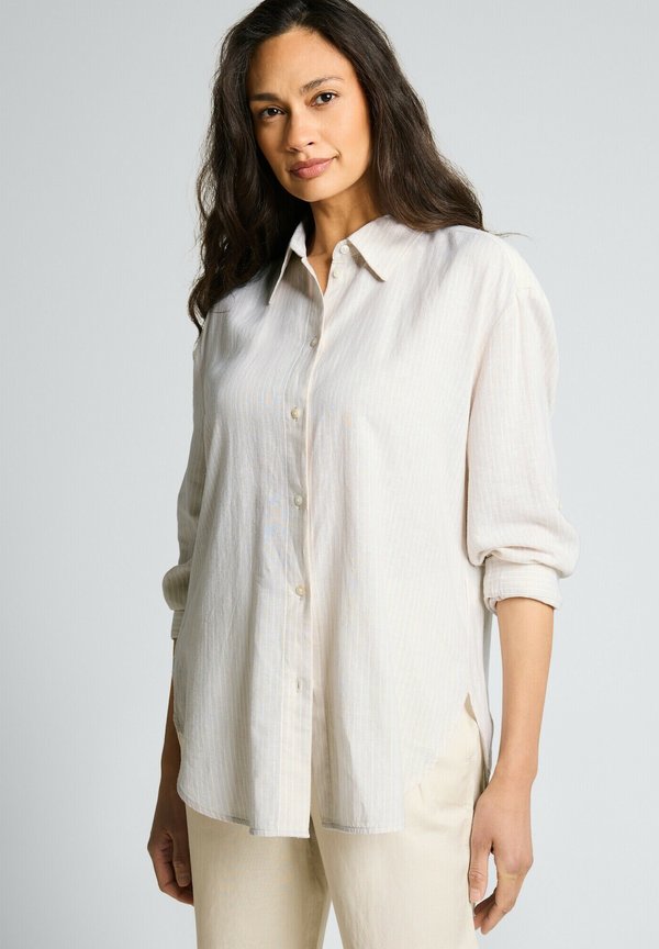 TOM TAILOR Button-down blouse - taupe white irregular stripe