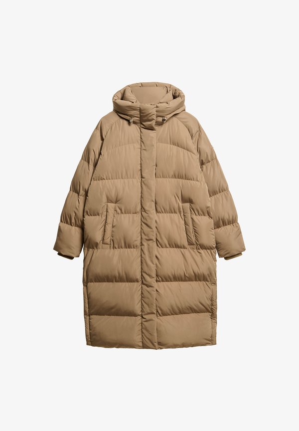 Superdry & Co LONGLINE HOODED PUFFER - Winter coat - fossil brown