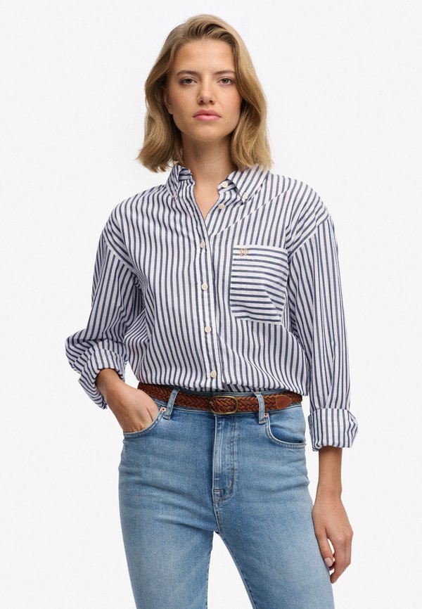 Superdry & Co LONG SLEEVE - Button-down blouse - navy white