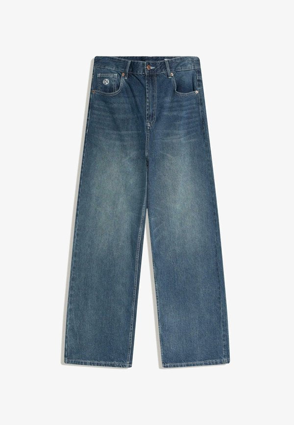 Bershka SUPER EMBROIDERED  - Baggy Jeans - dark blue