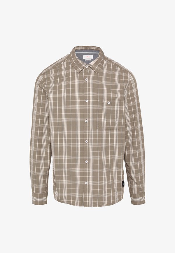 s.Oliver REGULAR FIT KARIERTES MIT LABEL PATCH - Shirt - hellbraun