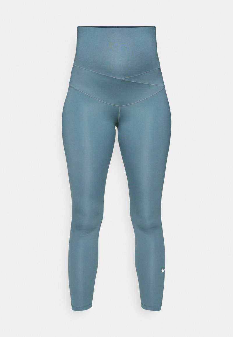 Leggings in einem gedämpften Tön von Blaugrün, hochgeschnittenes Design mit einem strukturierten Bund und glattem, dehnbarem Material. Verfügt über ein kleines weißes Logo am Saum.