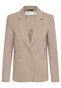 Hellbeige taillierter Blazer mit Ein-Knopf-Verschluss, Reverskragen, langen Ärmeln und frontalen Leistentaschen.