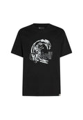 Schwarzes Baumwoll-T-Shirt mit weißem, aufgedrucktem Logo-Design mit Wellen und dem Schriftzug "O'Neill" in lässiger Passform und Standard-Rundhalsausschnitt.