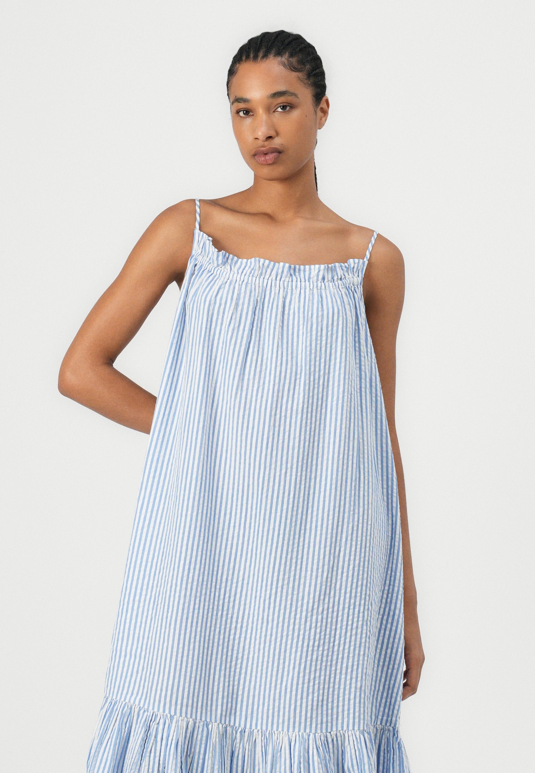 SEERSUCKER LONG STRAPPY DRESS Media 5