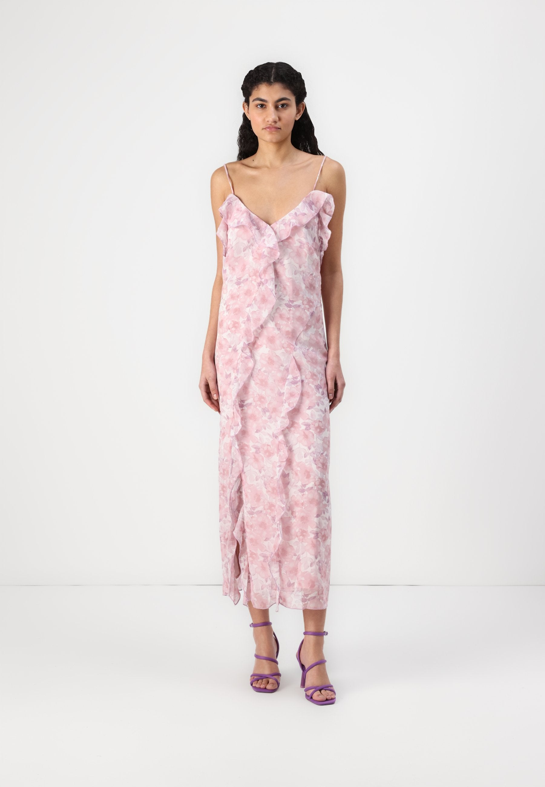 VILA VIARIVA FRILL STRAP MIDI DRESS
