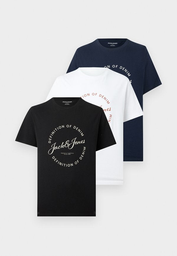 Jack & Jones JJGRAYSON TEE CREW NECK 3 PACK - Print T-shirt - bright white/black/navy blazer