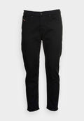Schwarze Jeans aus Denim mit taillierter Passform, Fünf-Taschen-Design und Knopfverschluss. Dezente Nähte betonen die Nähe zu den Taschen.