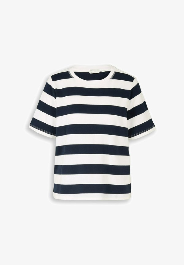 TOM TAILOR BOXY CREW NECK  - Print T-shirt - white/navy bold stripe