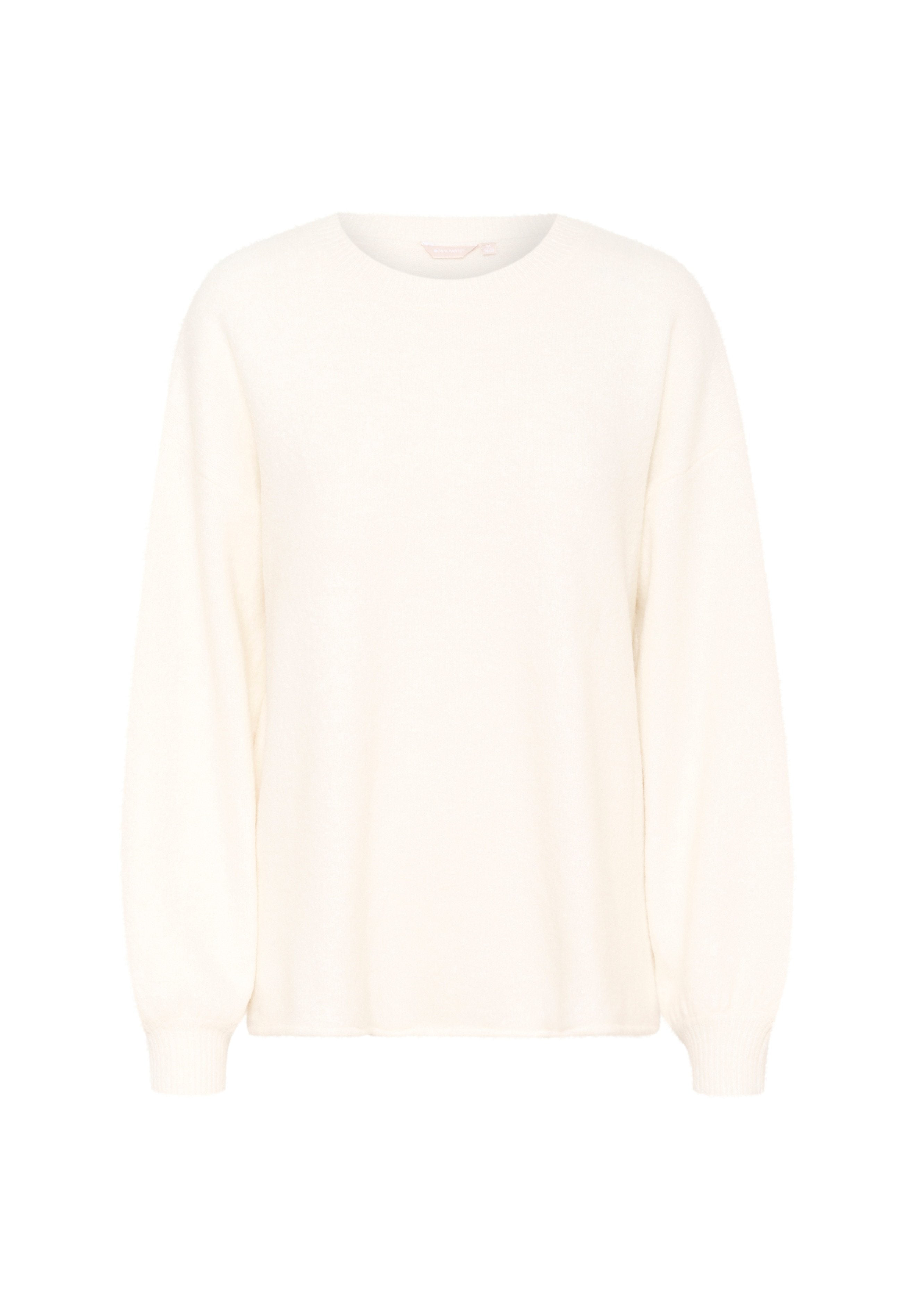 Leichte Creme-Überwurf mit Rundhalsausschnitt und langen, puffartigen Ärmeln. Weiche Textur, lockere Passform und gerippte Bündchen an den Ärmelenden.