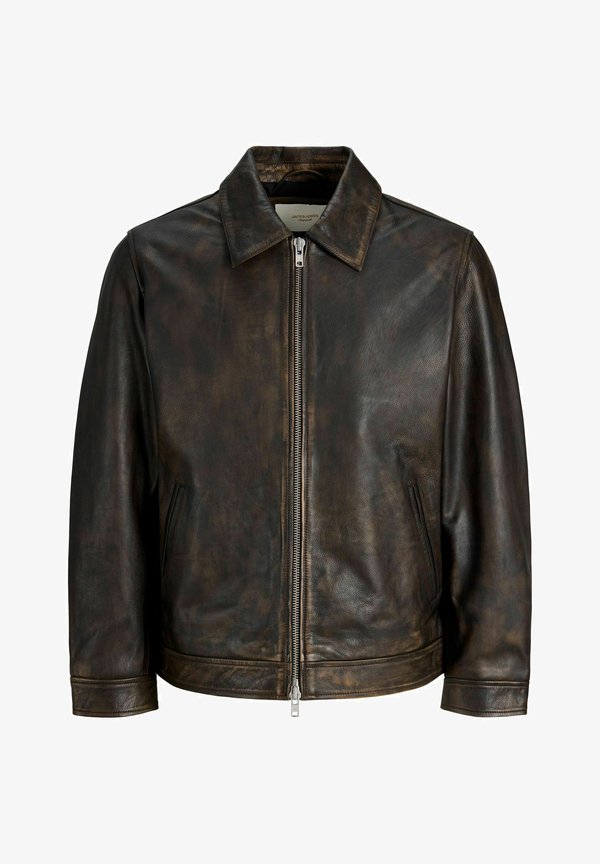 Jack & Jones Leather Leather - Leather jacket - chocolate brown