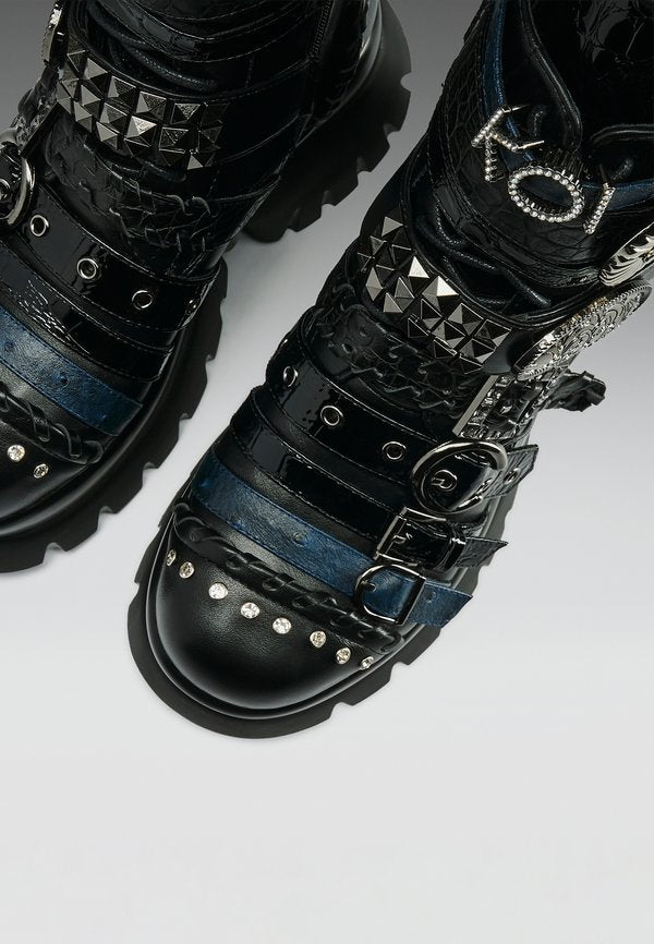 Koi Footwear ENCHAINED BELT MONSTER BOOTS - BLACK