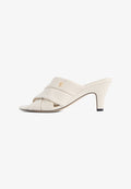 Tommy Hilfiger LEATHER CROSSOVER STRAP HEELED MULES - Heeled mules - classic beige