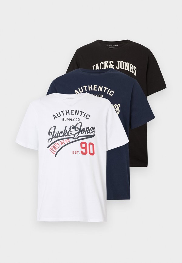 Jack & Jones 3-pack Logo - Print T-shirt - black/white/navy