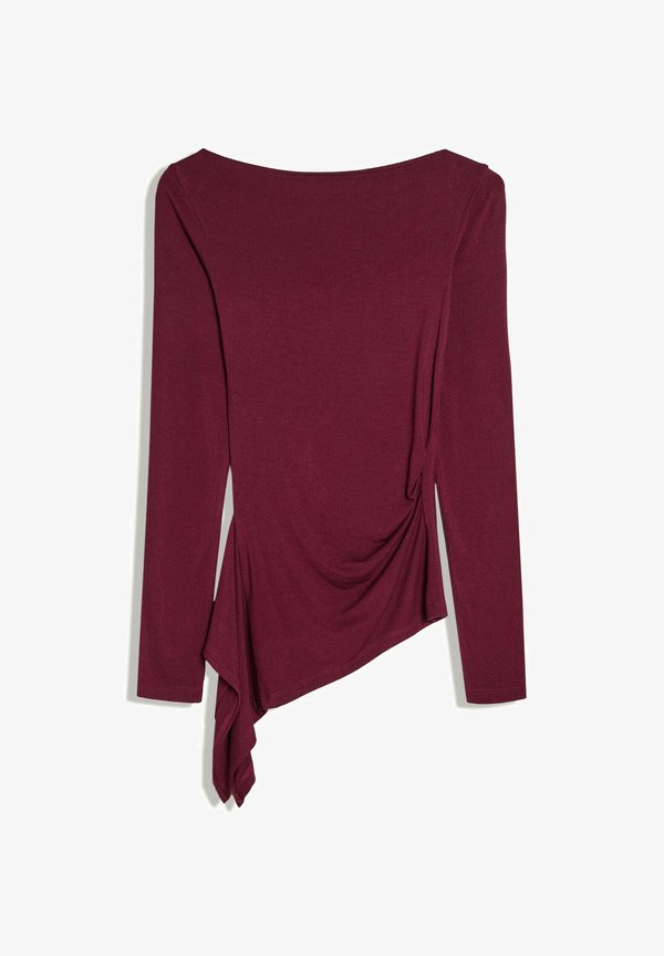 Bershka ASYMMETRIC GATHERED LONG SLEEVE - T-SHIRT - Long sleeved top - dark red