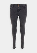 Schlanke Jeans aus dunkelgrauem Denim, mit Reißverschluss, Knopfverschluss, fünf Taschen und einer glatten Textur mit minimaler Verblassung.
