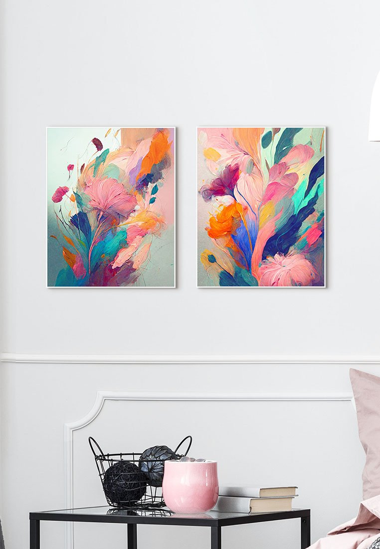 Orange Wallz COLOURFUL PAINTED FLOWERS 2 PACK