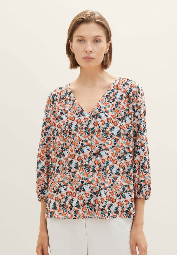 TOM TAILOR PRINTED V NECK - Blouse - small grey tie dye floral