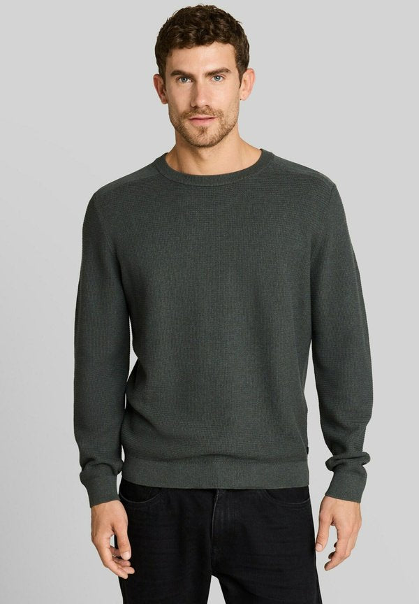 TOM TAILOR STRUCTURED CREW NECK KNIT - Jumper - darkest olive melange