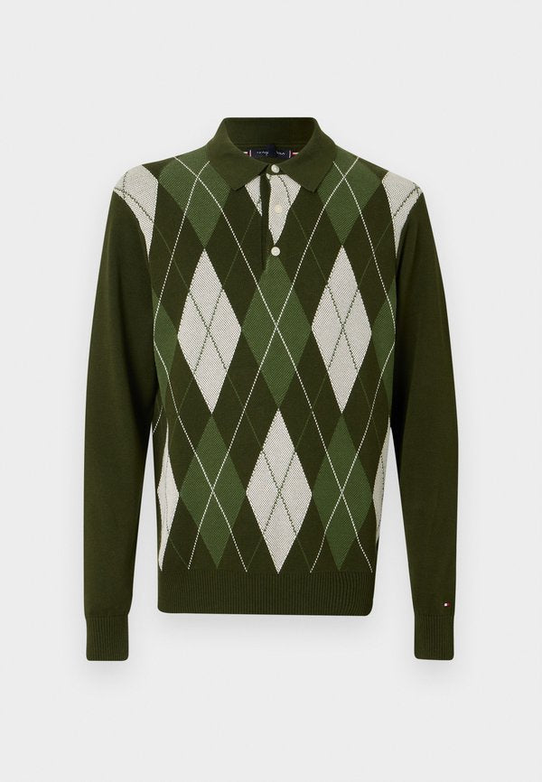 Tommy Hilfiger ARGYLE RUGBY COLLAR JUMPER - Jumper - arctic spruce