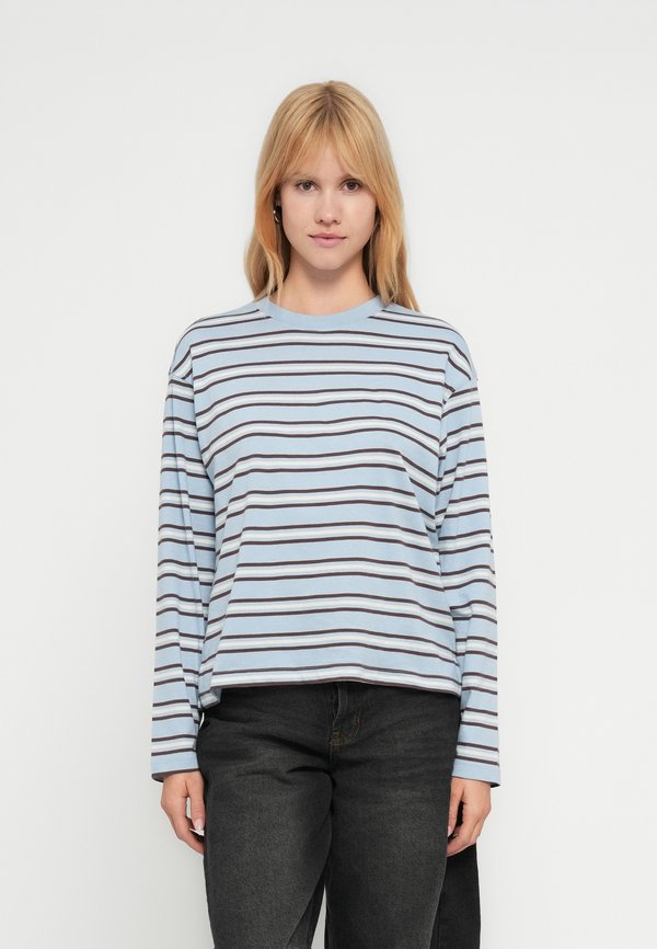 ONLY ONLMAY LIFE STRIPE - Long sleeved top - soft chambray/chocolate martini/birch