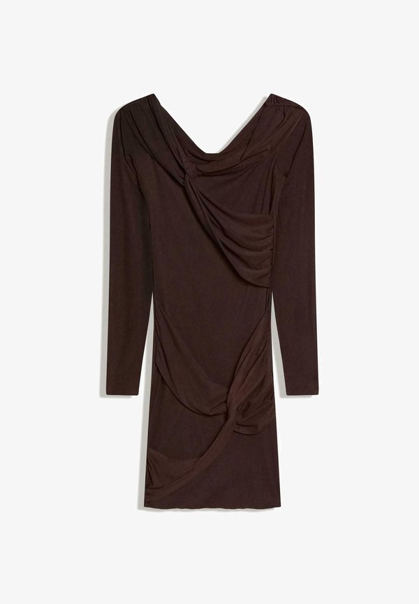 Bershka LONG SLEEVE KNOTTED - Day dress - dark brown