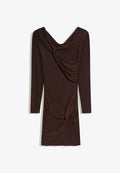 Bershka LONG SLEEVE KNOTTED - Day dress - dark brown