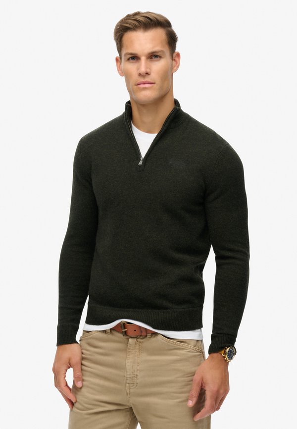 Superdry & Co ESSENTIAL EMBROIDERED HALF ZIP - Jumper - dark moss marl