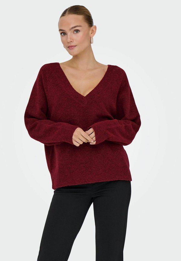 ONLY ONLRENE LS V-NECK REVERSIBEL KNT NOOS - Jumper - cabernet