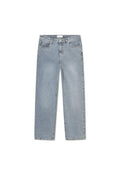 Helleblaue Denim-Jeans mit geradem Bein, Fünf-Taschen-Design und verwaschenem Finish. Mit Knopf- und Reißverschluss.