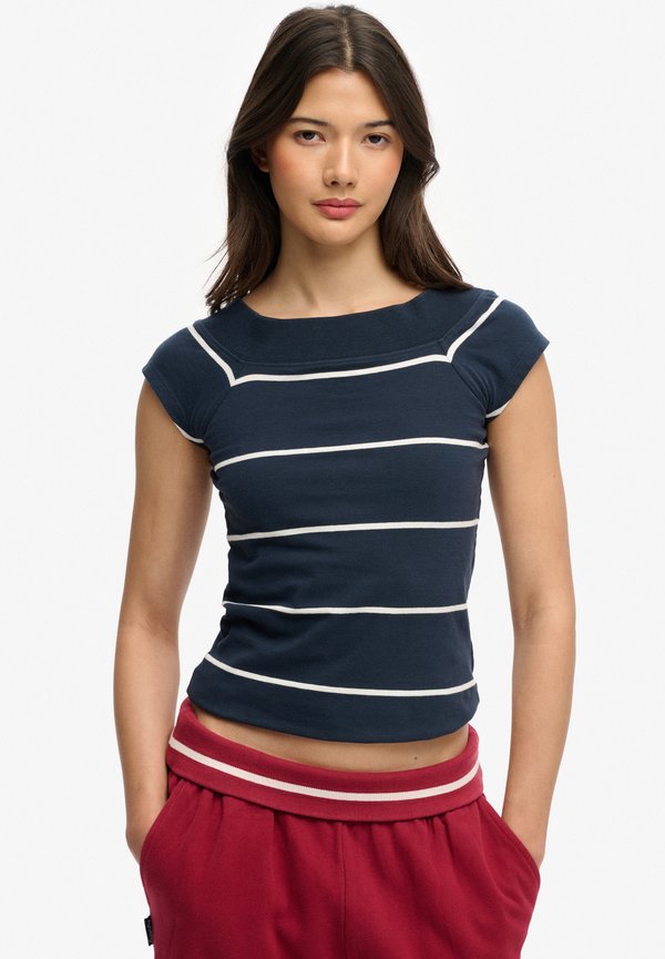 Superdry & Co SUPERDRY ATHLETIC OFF SHOULDER PATTERN TOP.. - Print T-shirt - navy stripe