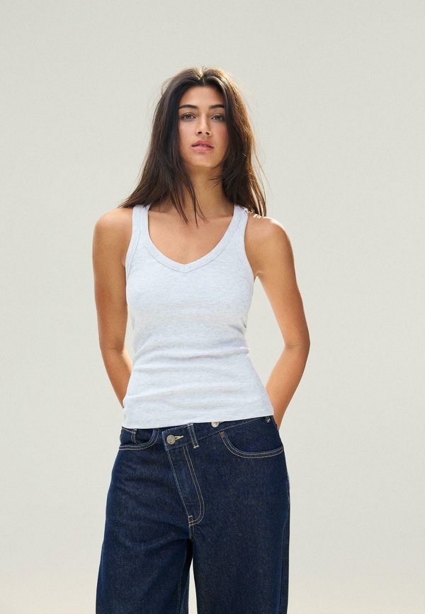 Bershka BASIC RIBBED - VEST TOP - Top - dark grey