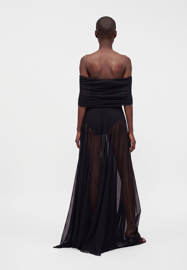 Norma Kamali COWL NECK OFF SHOULDER COMBO FLARED GOWN