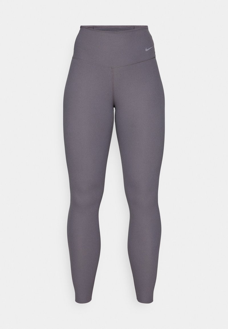 Hochtaillierte, gerippte Leggings in einem gedämpften Grauton. Verfügt über einen dehnbaren Stoff und subtile Logo-Details in der Nähe des Bundes.