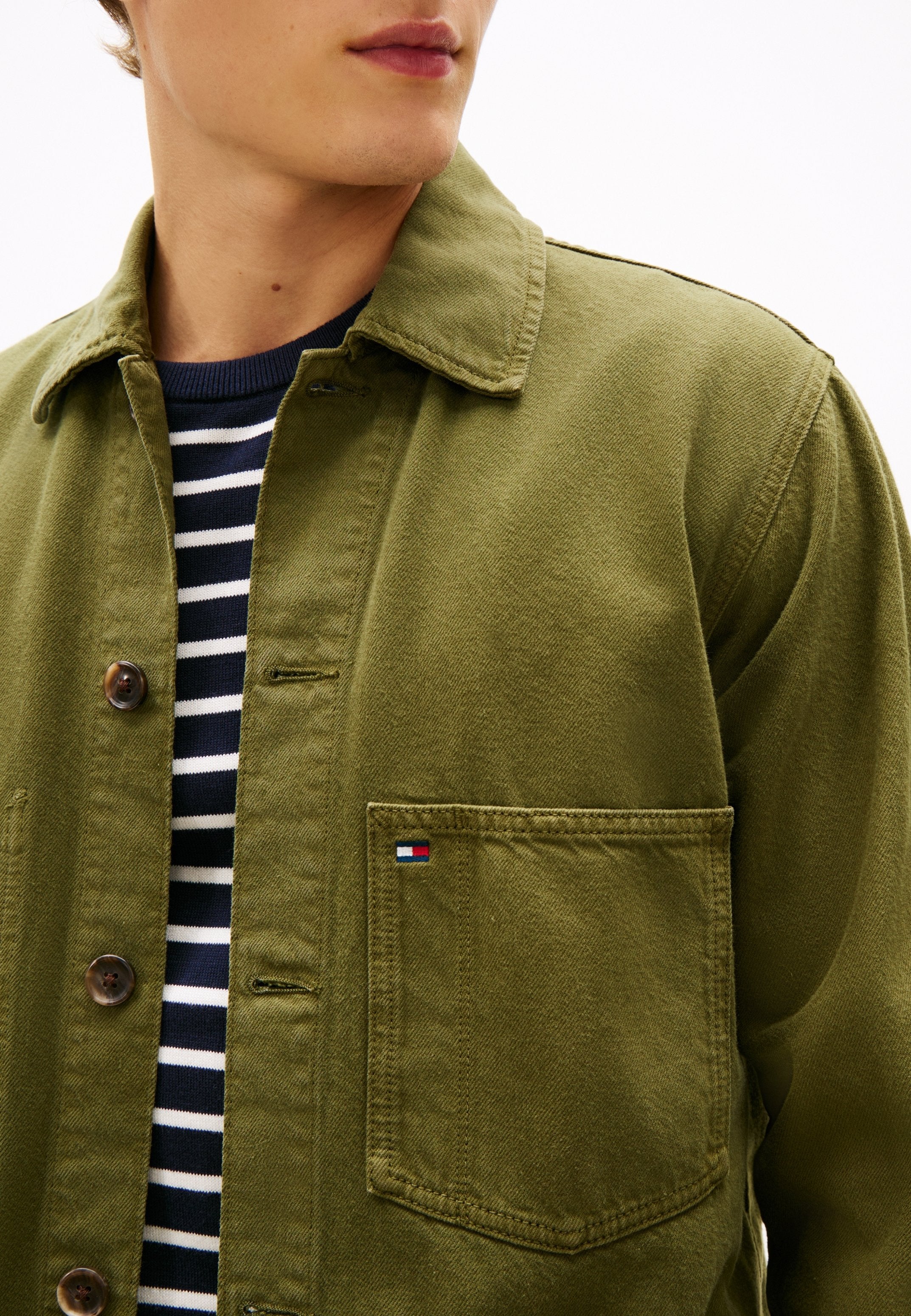 WASHED FLAG EMBROIDERY DENIM CHORE JACKET Media 5