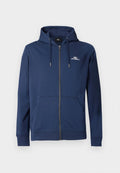 Navyblaue Zip-Hoodie mit Fronttaschen, Kapuze mit Kordelzug und weißem O'Neill-Logo auf der linken Brust.