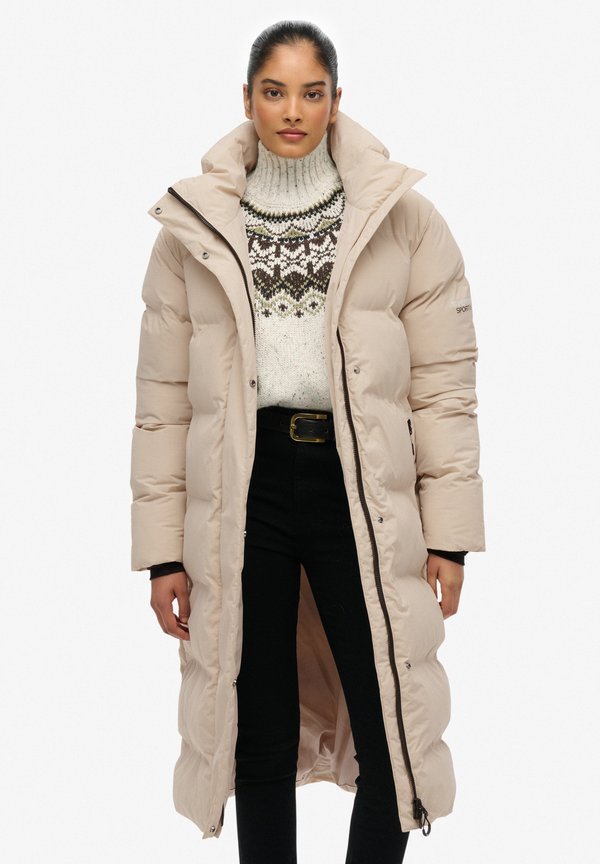 Superdry & Co HOODED LONGLINE PUFFER - Winter coat - chateau beige