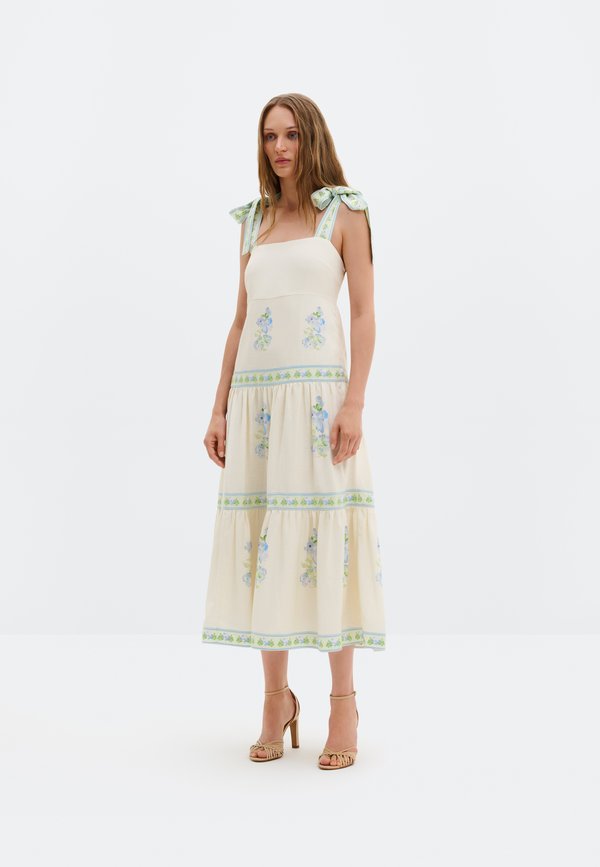 Malina STEFANIA TIE STRAP EMBROIDERED MIDI DRESS
