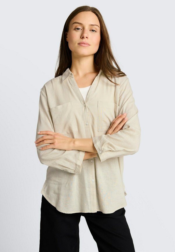 TOM TAILOR BLOUSE SHIRT - Button-down blouse - sand stone beige