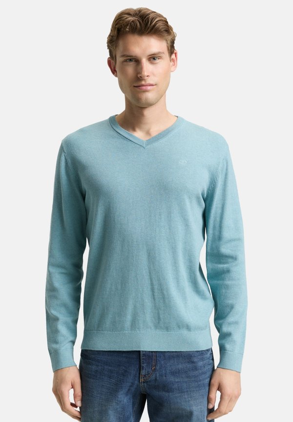 TOM TAILOR PULLOVER V-NECK - Jumper - hellblau-meliert