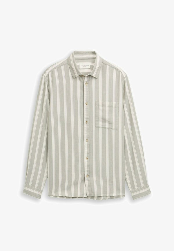 TOM TAILOR STRUCTURED STRIPED  - Shirt - gree white big stripe