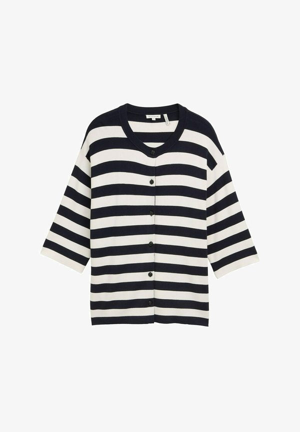TOM TAILOR Cardigan - navy offwhite block stripe