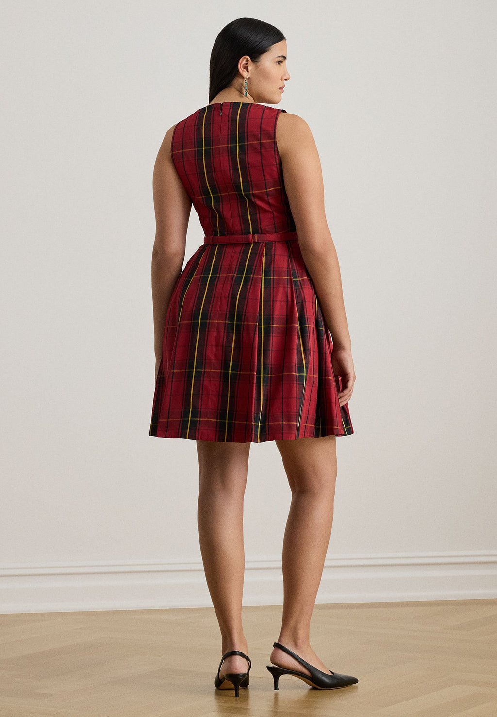 Lauren Ralph Lauren Woman PLAID BELTED TAFFETA COCKTAIL DRESS